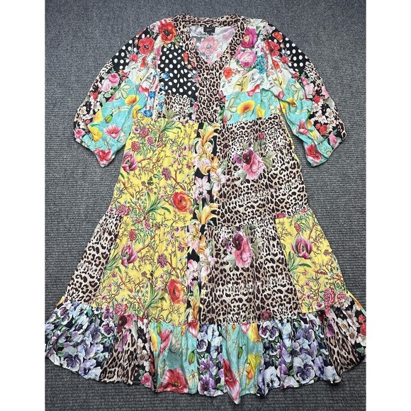Shana Dresses & Skirts - Shana Dress Womens 2XL Multicolor Patchwork Floral Leopard Boho Ruffle Tiered